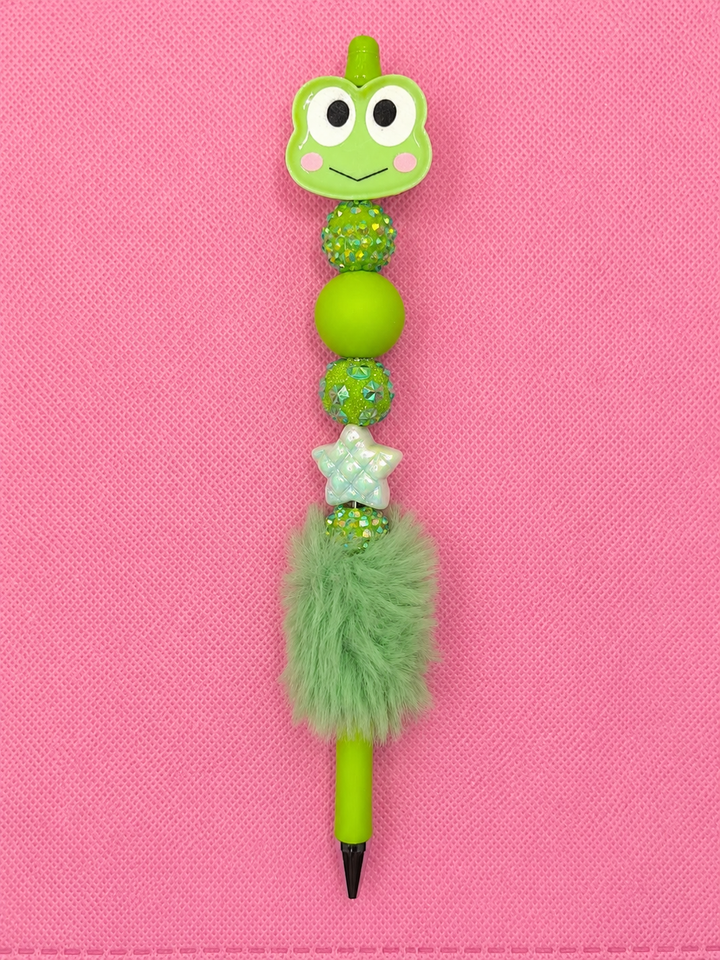 Bolígrafo rana verde con pompón