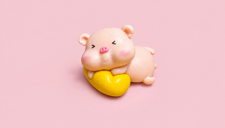 Figura cerdito con corazón amarillo